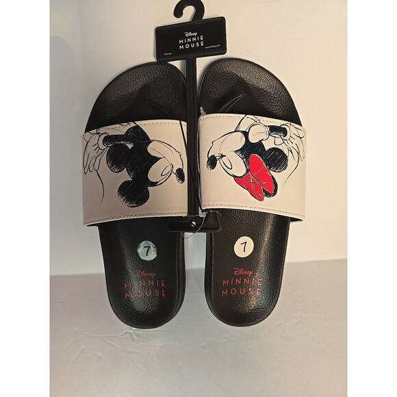 Disney Mickey Mouse and Minnie Sharing a Kiss Women's Flip Flop Slides Size 7 - Picture 1 of 7
